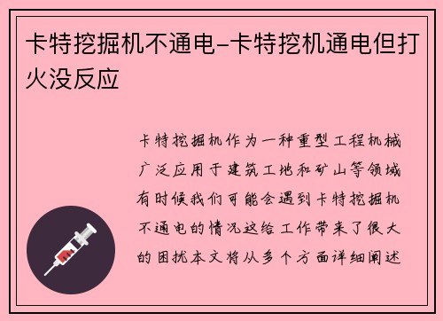 卡特挖掘机不通电-卡特挖机通电但打火没反应