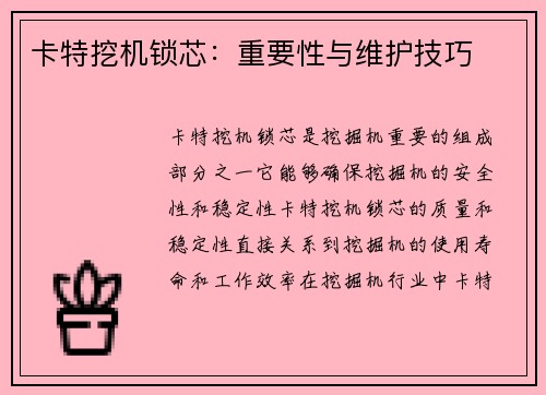 卡特挖机锁芯:重要性与维护技巧