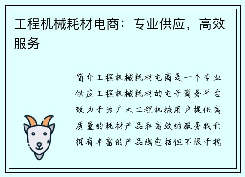 工程机械耗材电商：专业供应，高效服务
